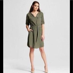 NWT H&M Olive Khaki Green Gold Satin Dress